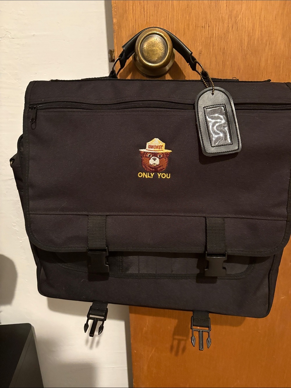 Smokey Bear Black Canvas Messenger Bag - Only You